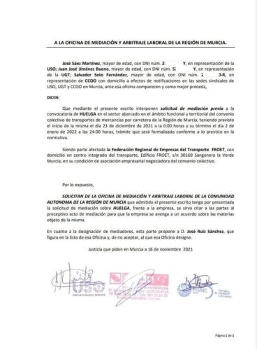 UGT, USO y CCOO Convocan huelga del transporte el 23 de diciembre, al 2 de enero en la Región de Murcia 3 ff816c16 66cc 407f b741 691dfbfefab0